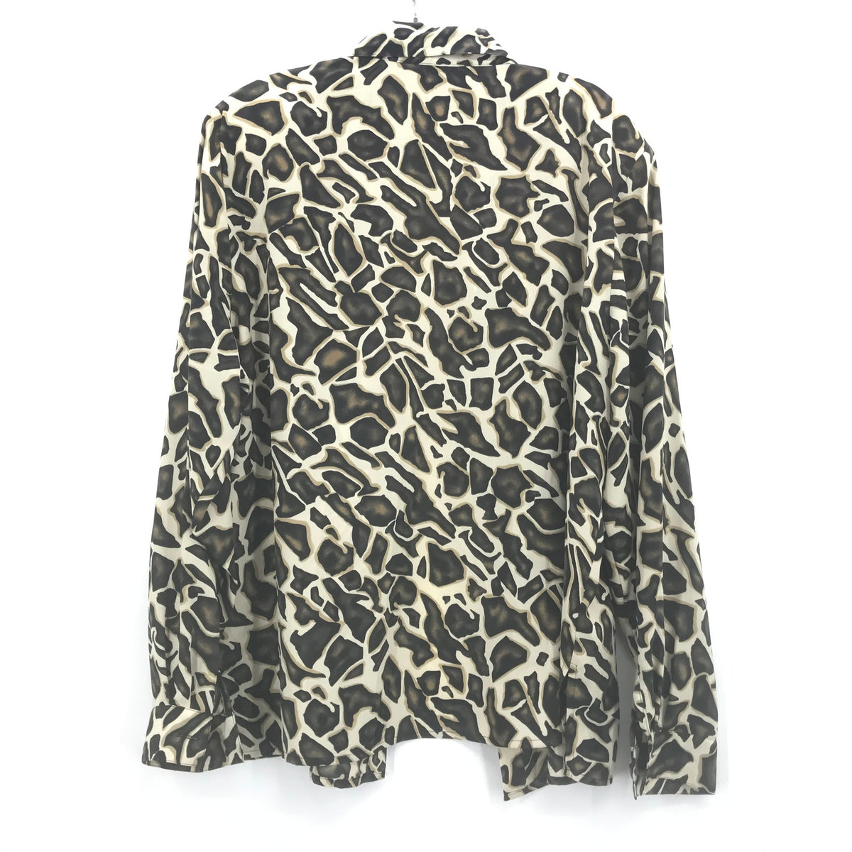 Cathy Che Cream Animal Print Front Button Up Shirt Long Sleeves 18