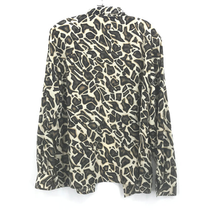 Cathy Che Cream Animal Print Front Button Up Shirt Long Sleeves 18