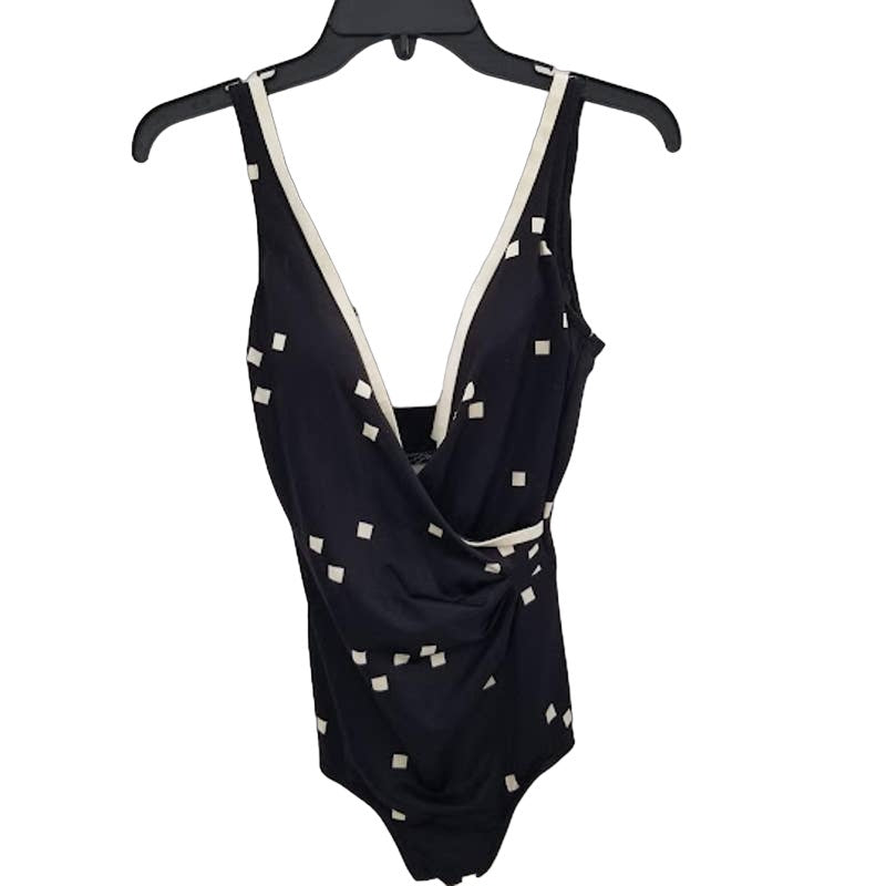 Vintage Maxine of Hollywood One Piece Swim Suit Black White Square Size 14 1960s