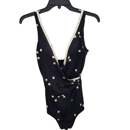 Vintage Maxine of Hollywood One Piece Swim Suit Black White Square Size 14 1960s