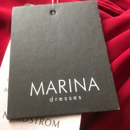 Marina Womens XS Casual Flirty Red Faux Wrap Bodice 3/4 Sleeve Flirty Dress NEW
