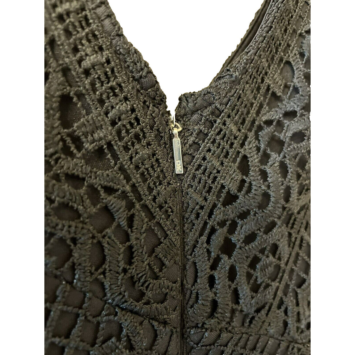 DONNA KARAN New York Asymmetric Hem Lace Crochet Dress Size 16 Black NWT Lined