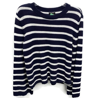 Halogen X Atlantic-Pacific Crew Sweater Sz Large Navy/White Cathy Stripes NWT