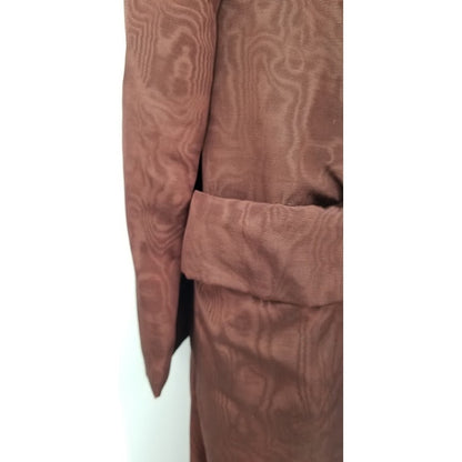 Vintage Moiré Taffeta Brown Coat Formal Jacket Pockets collar Small