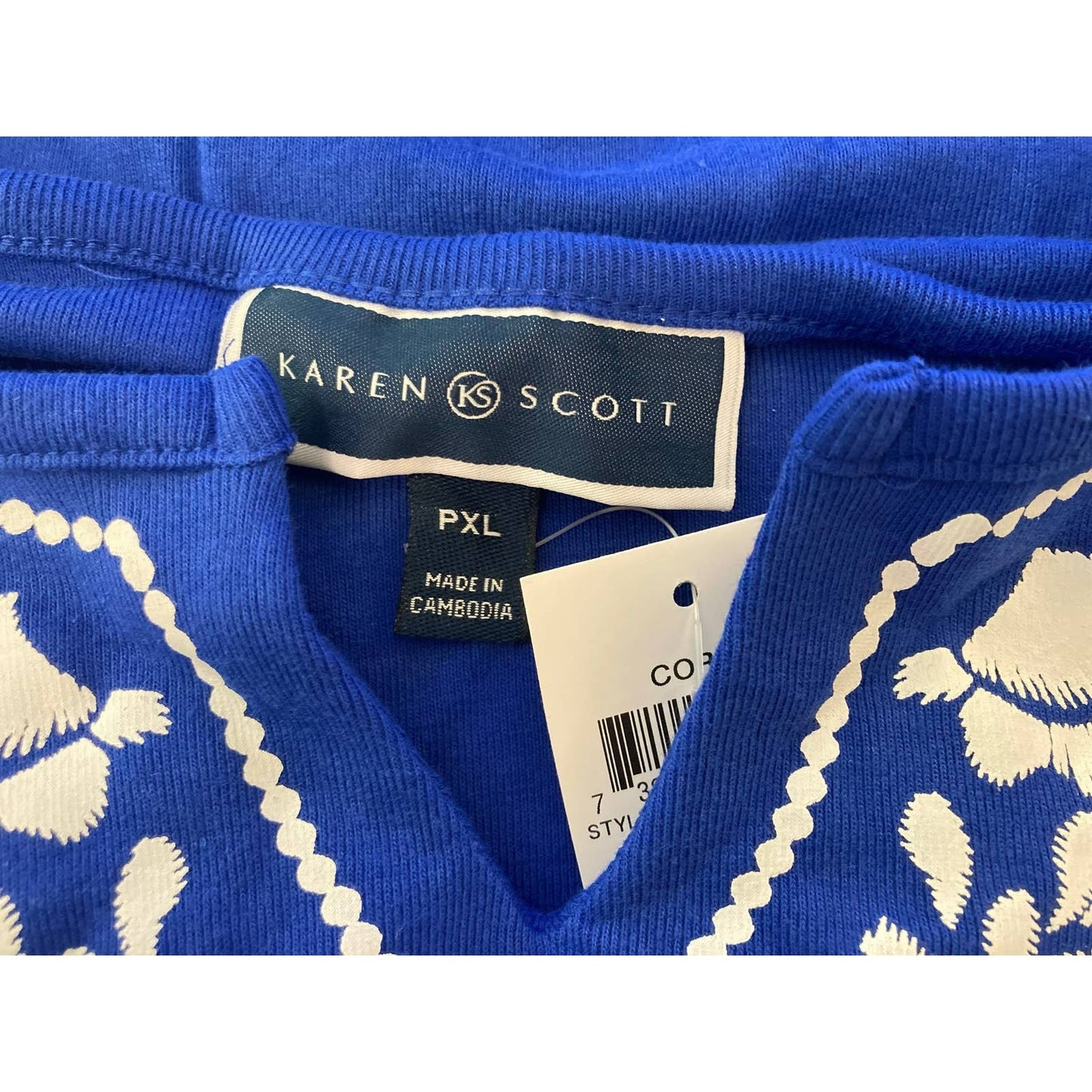 Karen Scott Split-Neck Short Sleeve Blouse Top Petite Extra Large/PXL Blue NWT