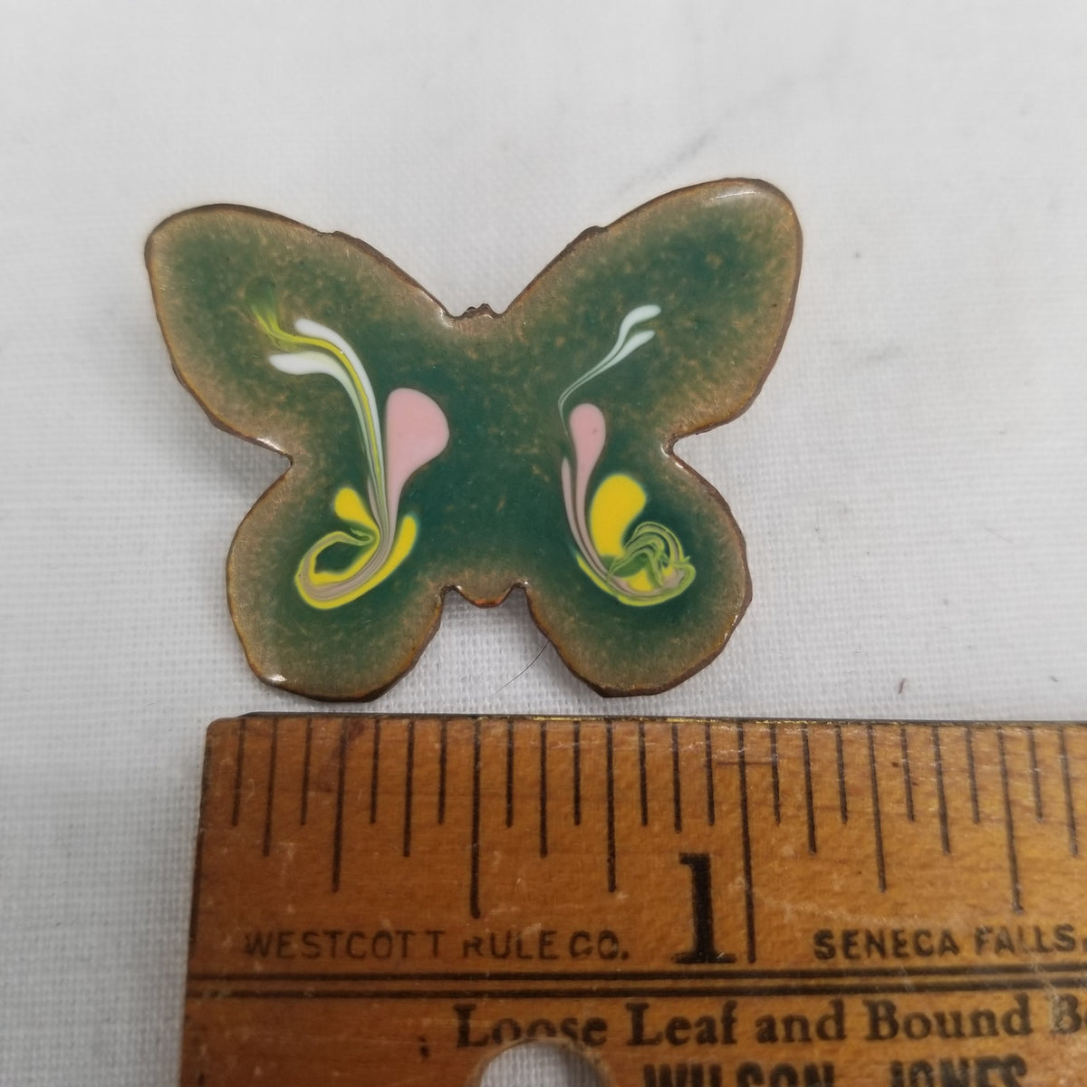 Vintage Marble Enamel Butterfly Green Brooch Pin Costume Jewelry Tie Tack Lapel