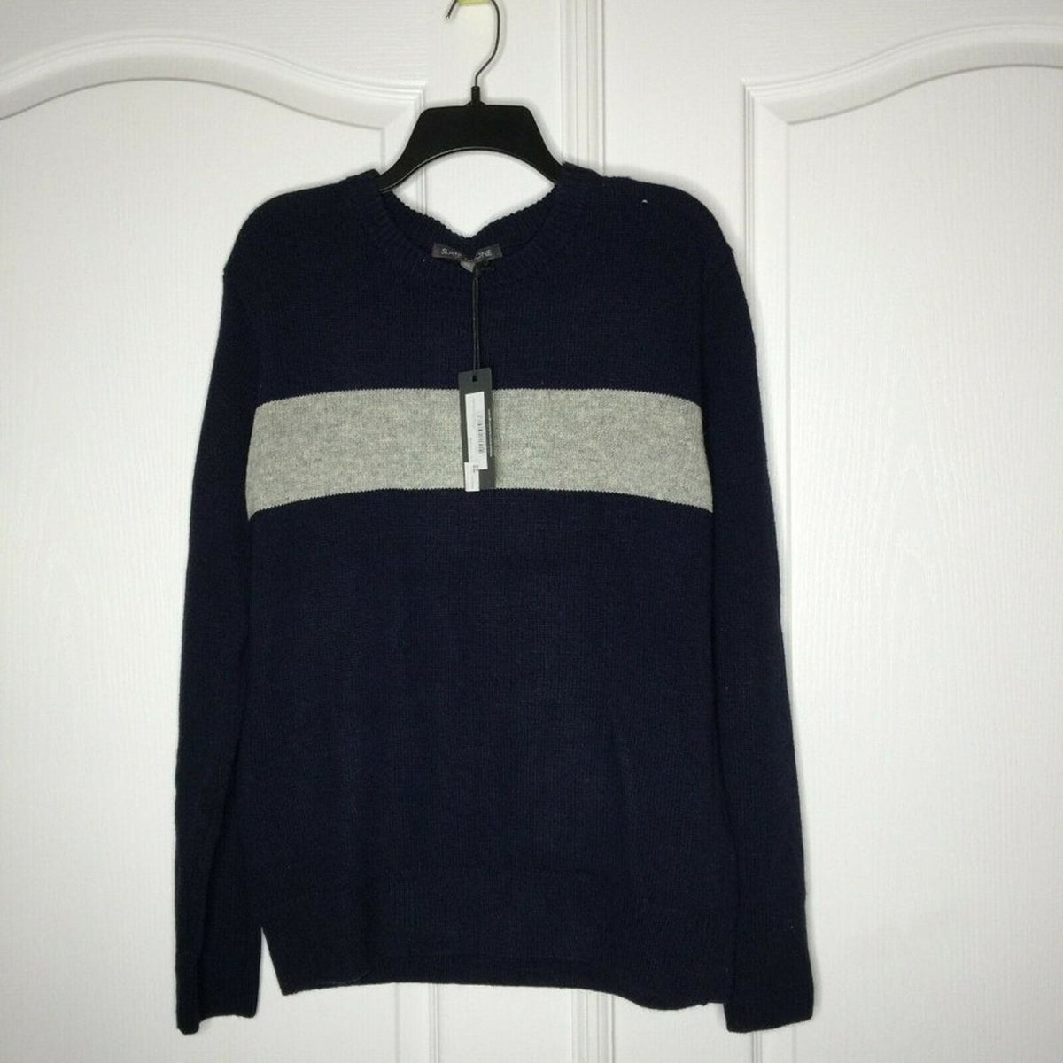 Slate & Stone Pullover Sweater Long Sleeves Crew Neck Blue/Cream X-Large NEW