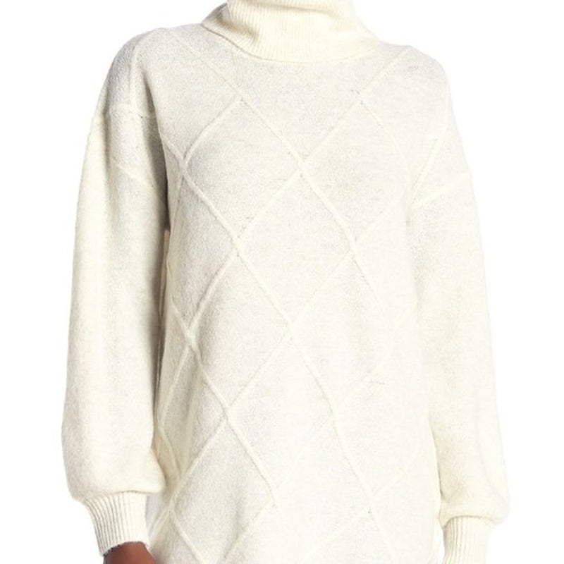 14th & Union Cozy Cable Turtleneck Tunic Sweater Long Sleeves Ivory Size Large