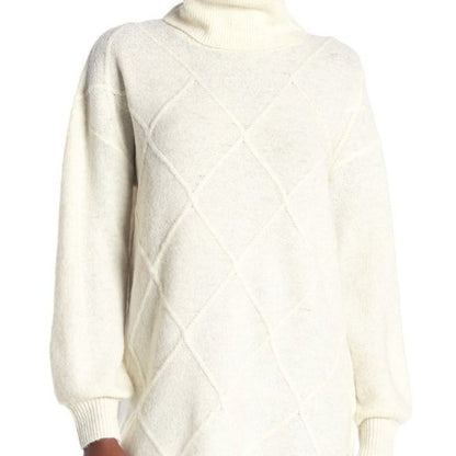 14th & Union Cozy Cable Turtleneck Tunic Sweater Long Sleeves Ivory Size Large