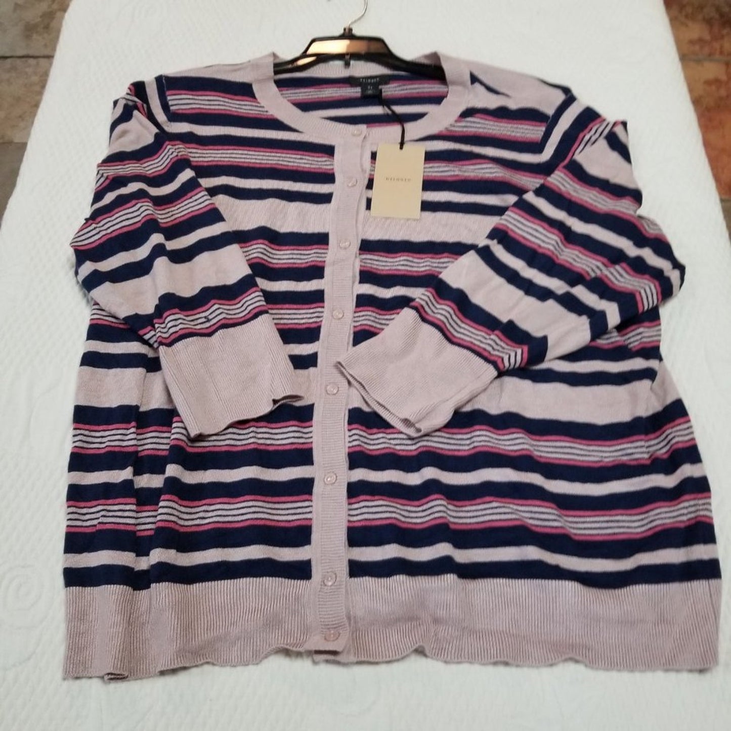 NEW Halogen Front Button Cardigan Sweater Crew Neck Long Sleeve Multi Striped 3X