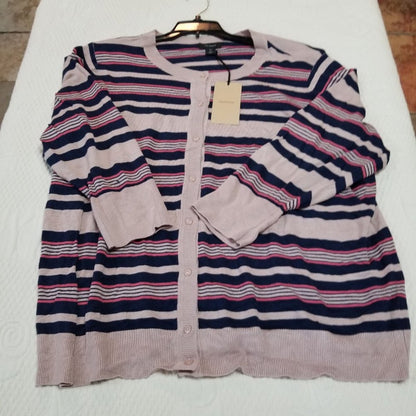 NEW Halogen Front Button Cardigan Sweater Crew Neck Long Sleeve Multi Striped 3X