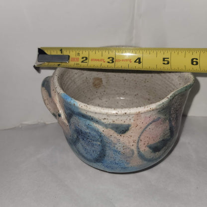 Handmade Signed Stoneware glaze Pottery Pink Blue Pitcher Jug Handle and Spout