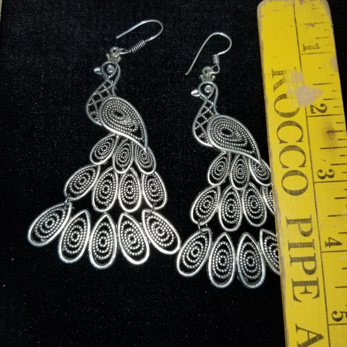 Silvertone Reticulated Peacock Birds Earrings pierced NEW Loop Hooks