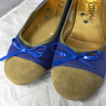 Kitson Ballet Flat Slip On Cap Toe Shoes Suede Leather Blue/olive Size 7.5 US