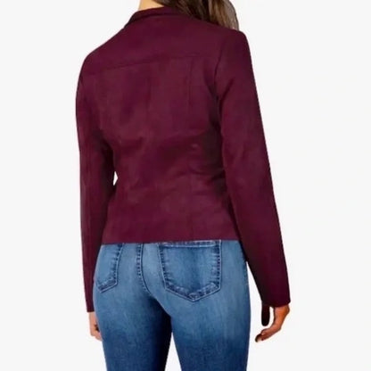 KUT Karina Moto Zip Front Draped Faux Suede Jacket Sz Extra Small in Wine NWT