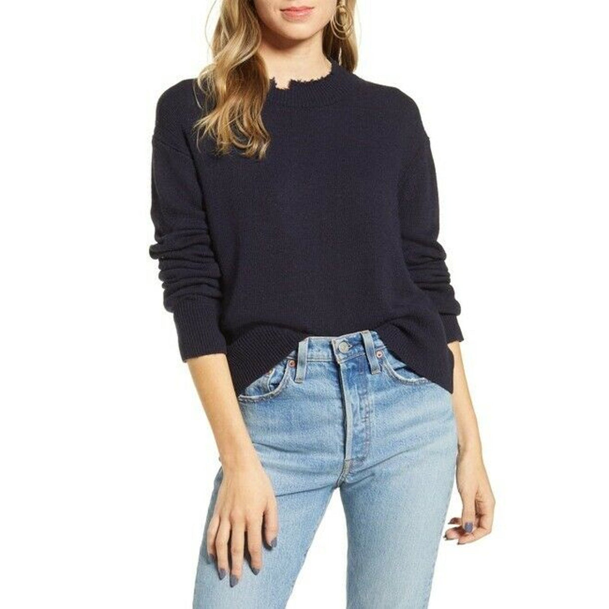 Treasure & Bond Distressed Pullover Sweater Long Sleeves Crew Neck X-Small NWT