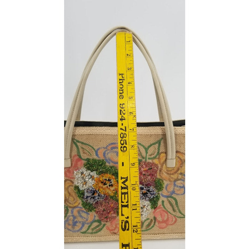 Caron Vintage Houston Texas Hand Bag purse Florals Top handle Beaded  Tapestry