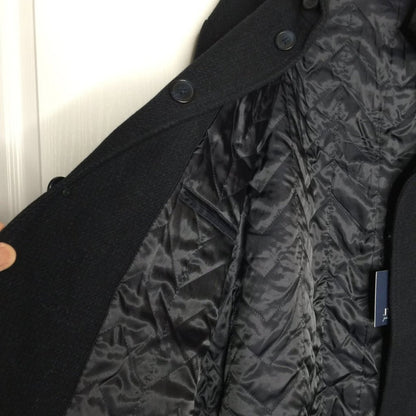 JWN Coat Long Sleeves Double Mock Neck Peacoat Blue Marl Button quilted Wool XL