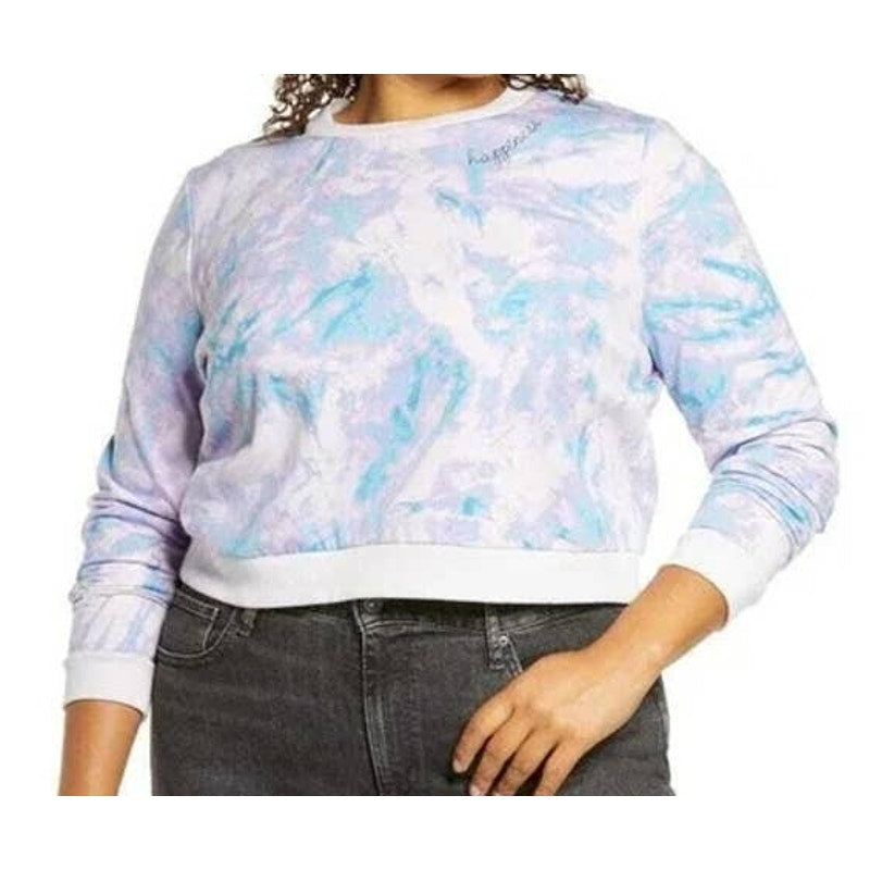 BP. Tie Dye Embroidered Happiness Sweatshirt Top Sz 2X/XXL Purple/Blue NWT