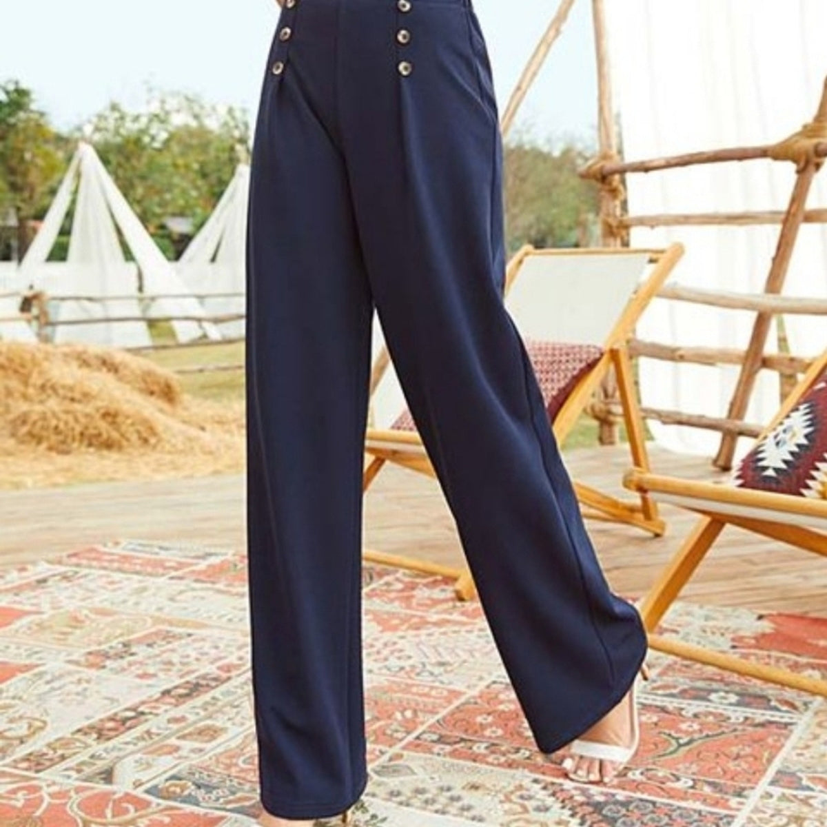 Suzanne Betro Black Wide Leg High Waisted Pants 4X