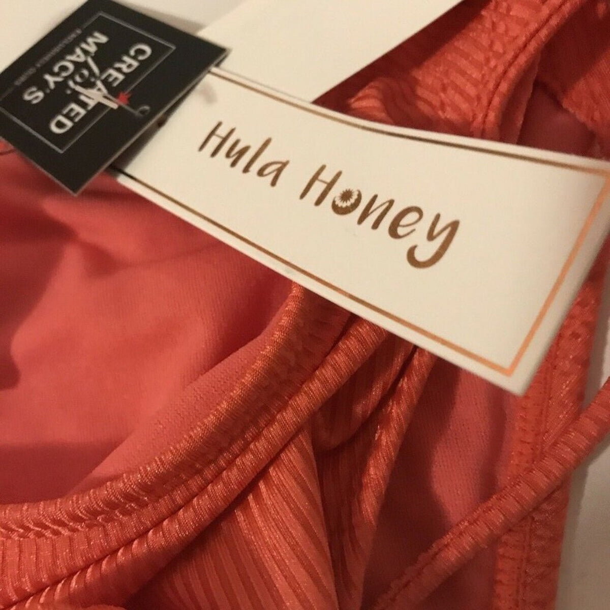 Hula Honey Swimsuit Bikini Bottom Coral Red Lace up Sides Ribbed Size Small NWT