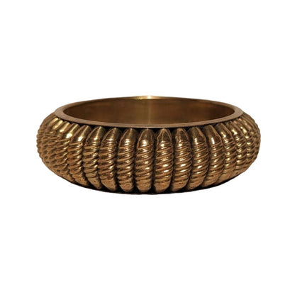 Vintage Hollow Wide Bangle Bronze Brass Bracelet Twisted Ribbed Details 2.5"