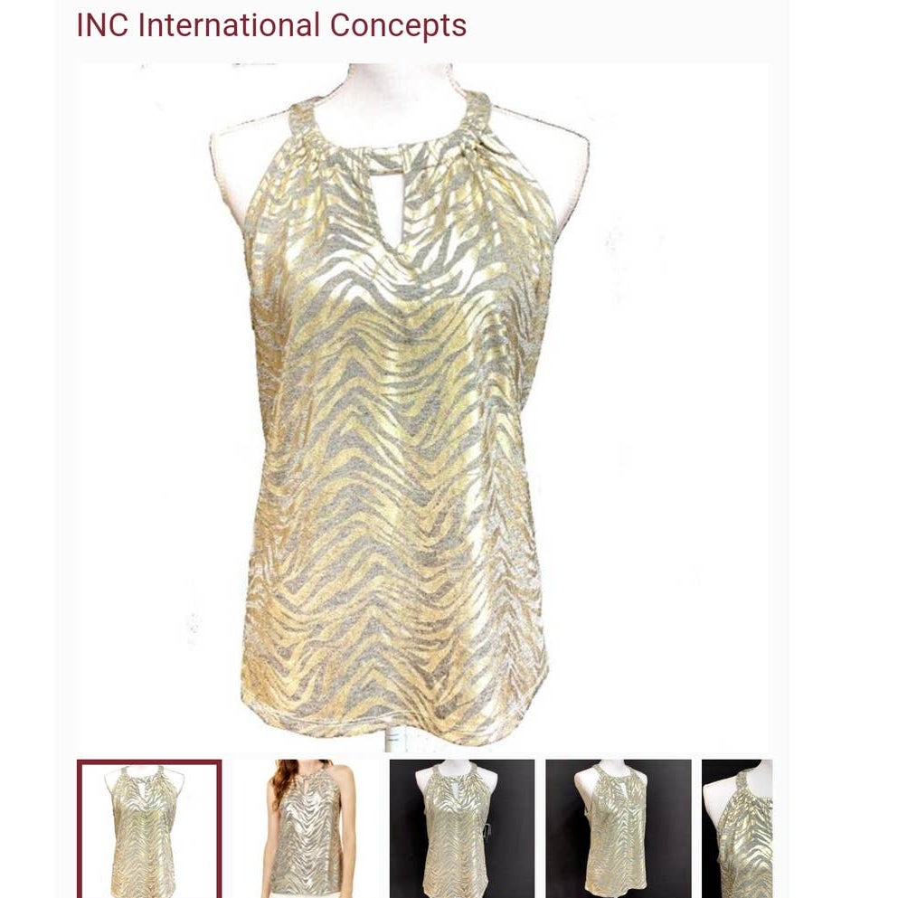 INC International Concepts Animal Print Halter Top Small Petite Gold SUMMER