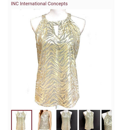 INC International Concepts Animal Print Halter Top Small Petite Gold SUMMER