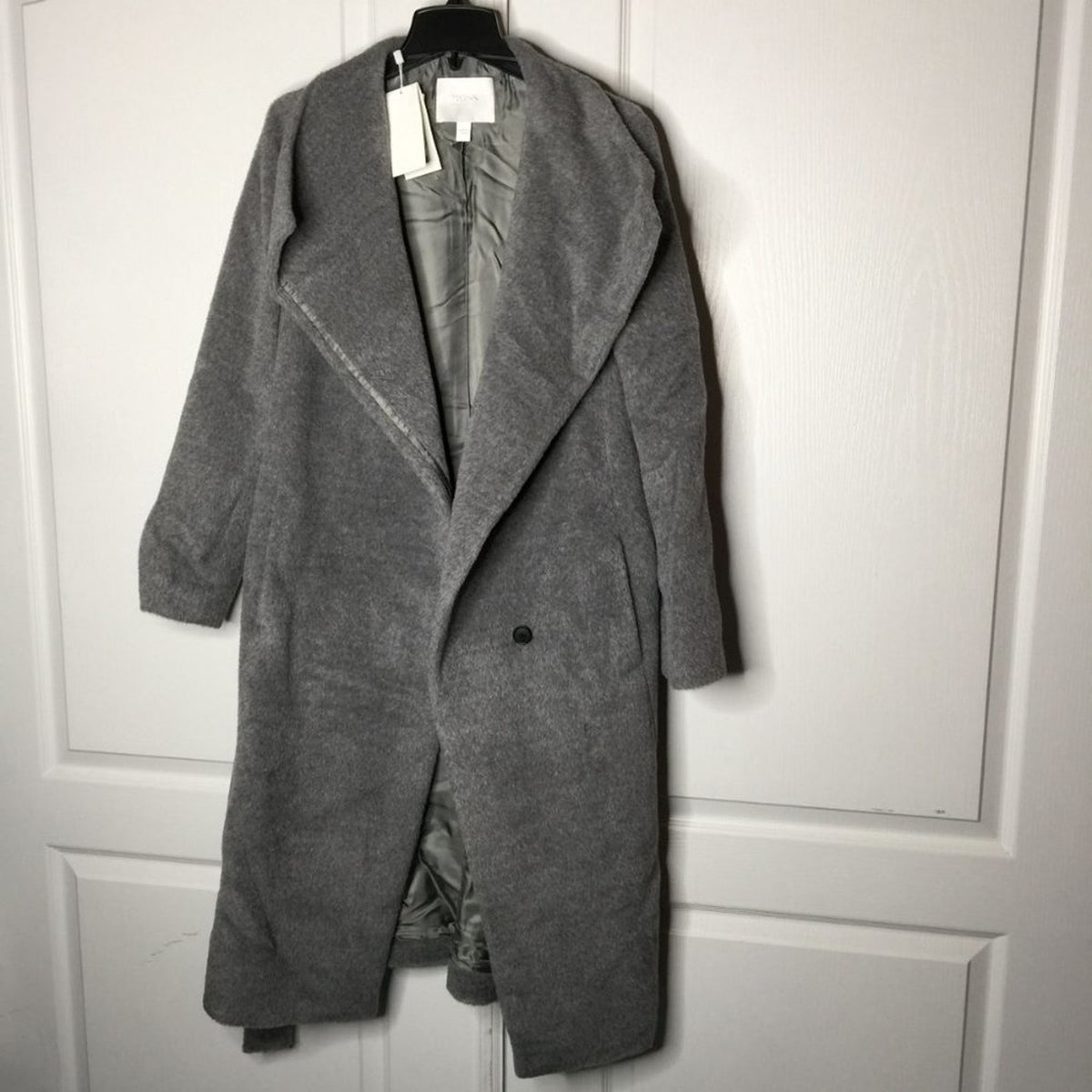 Boss Hugo BOSS Coexpen Coat High-Necked Self-Tie Belt Long Sleeve Silver 6 WOOL