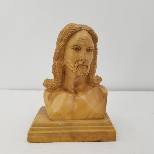 Vintage Jesus Christ Wooden Carved Bust 4.5 Inch Paperweight Desk Decor