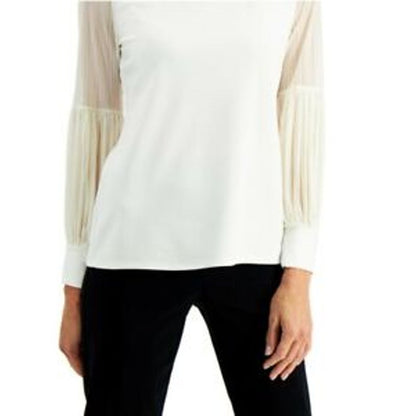 JM Collection Cream Blouse Top Keyhole Neck Long Sleeve XL CAREER BLOUSE SHIRT