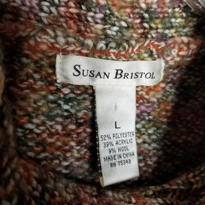 Susan Bristol Cardigan Sweater 2 Snap Button Front 3/4 Sleeve Multi-Color Large