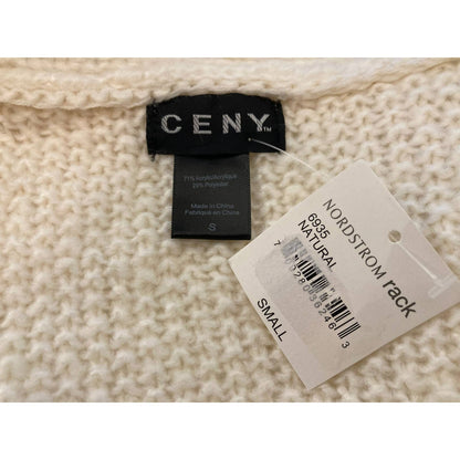 CENY Grandpa Mixed Cable Knit Cardigan Sweater Size Small in Natural/Ivory NWT