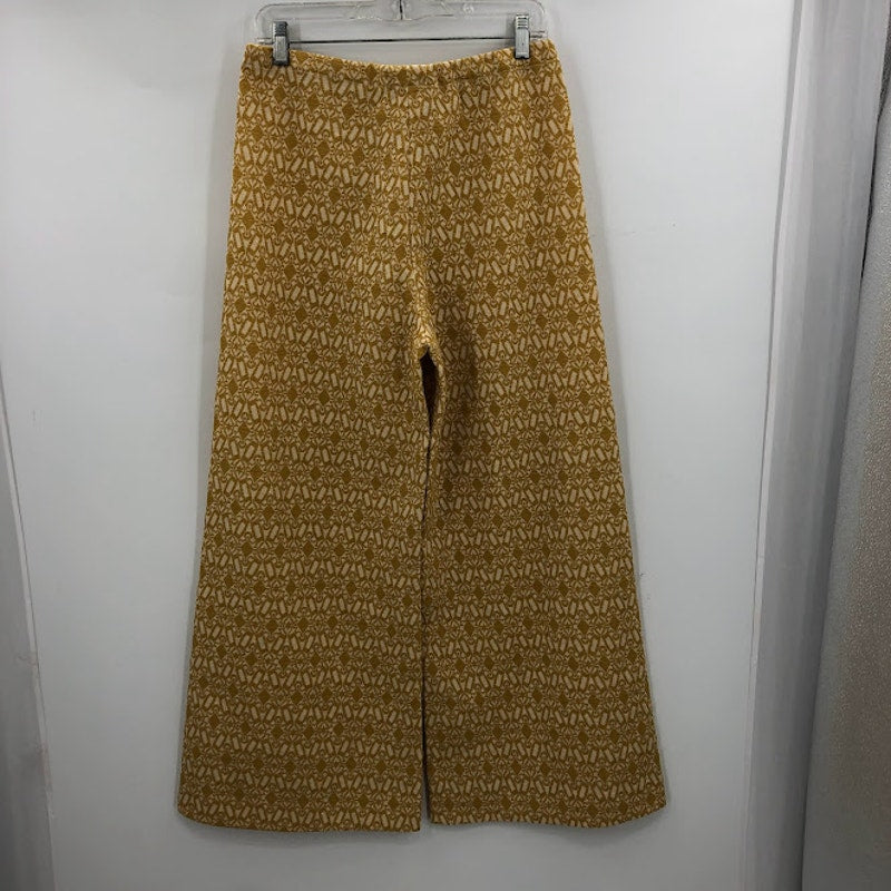 Vintage poly wide bell bottom leg pants elastic waist textured fabric MCM M/L