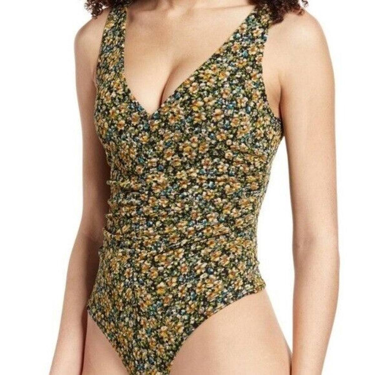 Leith Pull On Sleeveless Ruched V-Neck Bodysuit Black Mini Bloom XX-Large NWT