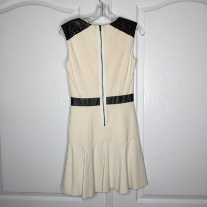 La Pina David Helwani Leather Dress Scoop Neck Black Cream Small BAck Zipper
