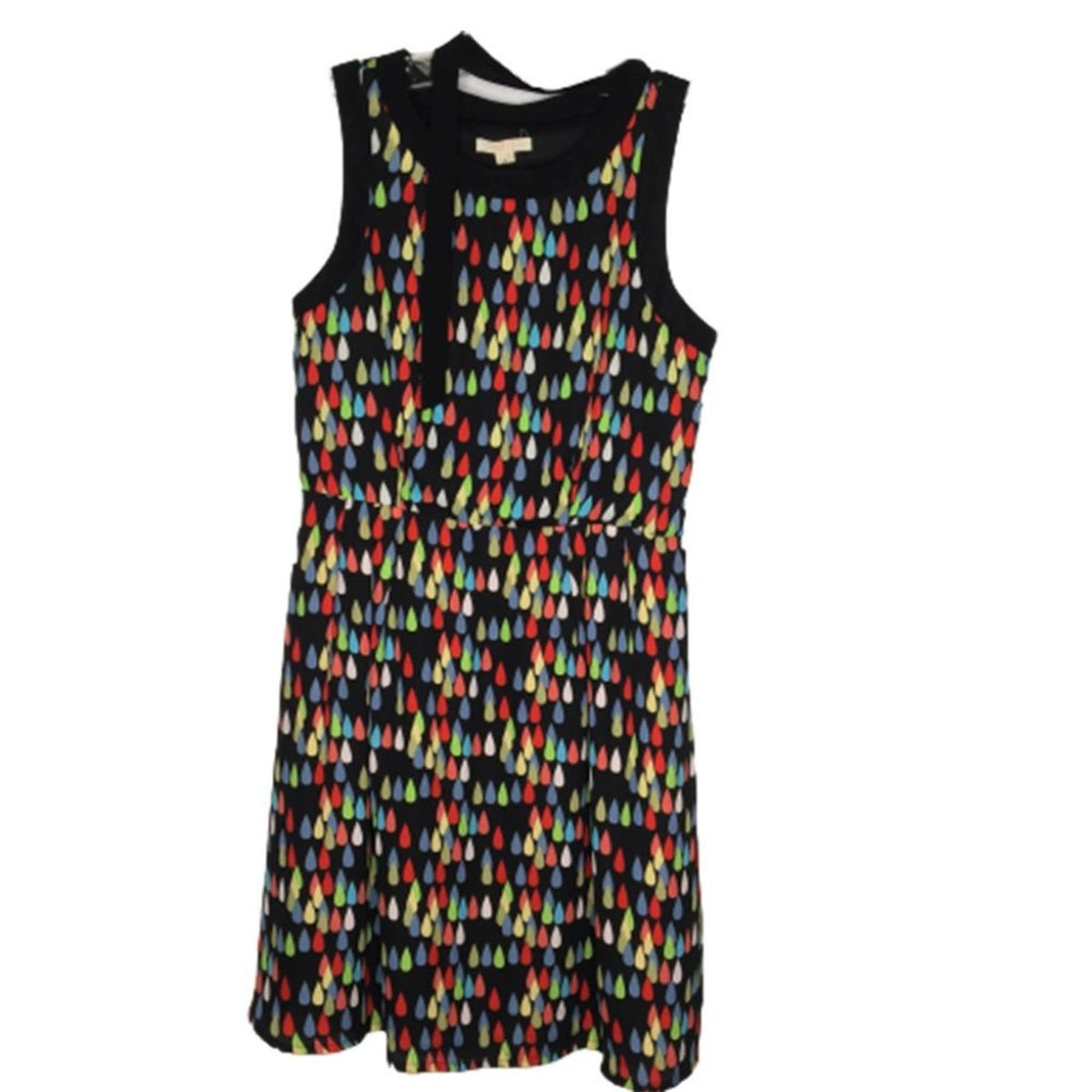 Tulle Retro 60s Fit And Flare Dress Sleeveless Raindrop Multi-Color Print Small