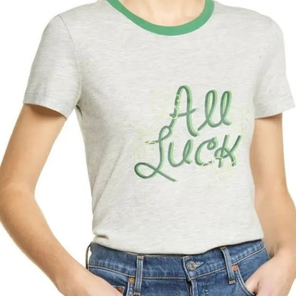 Halogen "All Luck" Embroidered St. Patrick's Day Tee Sz XXS/2X Small in Grey NWT