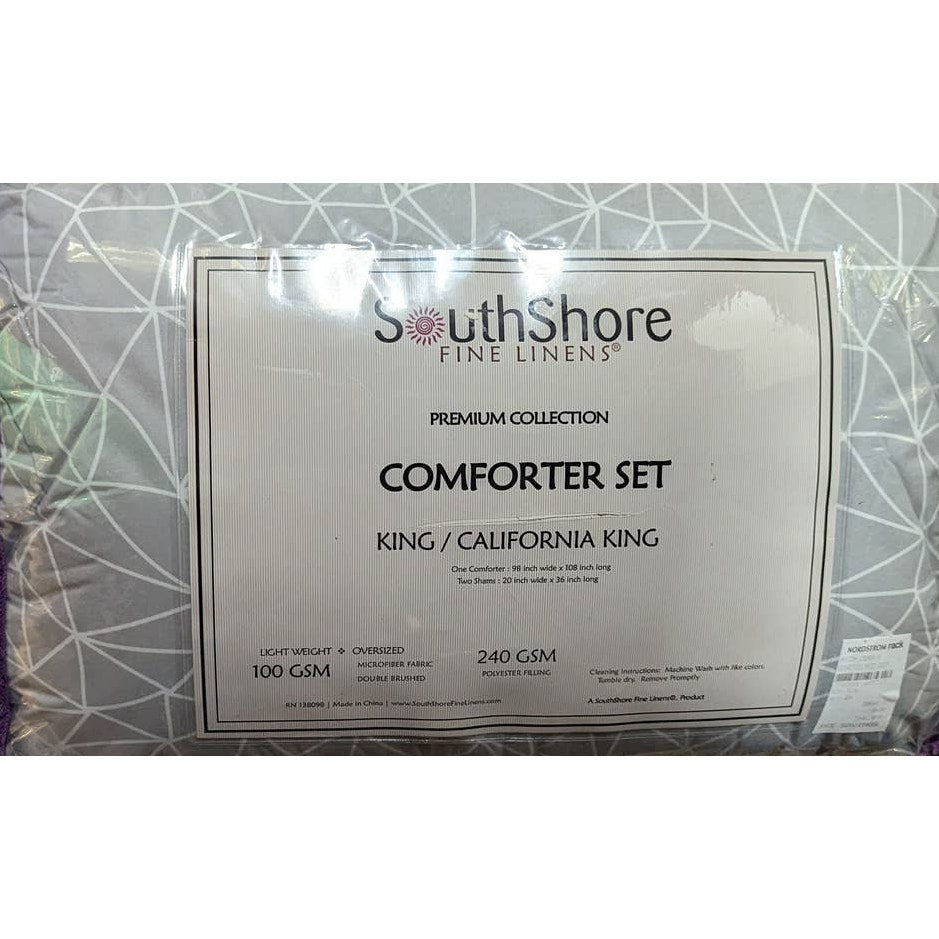 SouthShore Linens California King Comforter Set Two Sham Geometric Maze Grey NEW