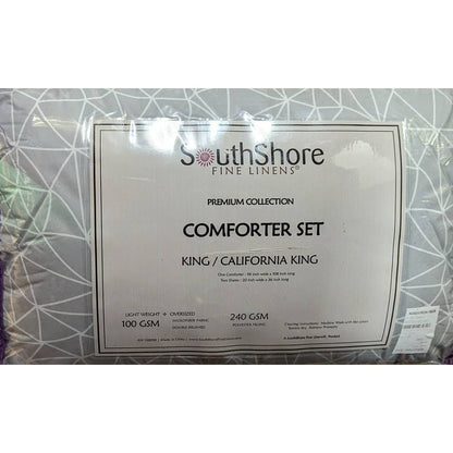 SouthShore Linens California King Comforter Set Two Sham Geometric Maze Grey NEW