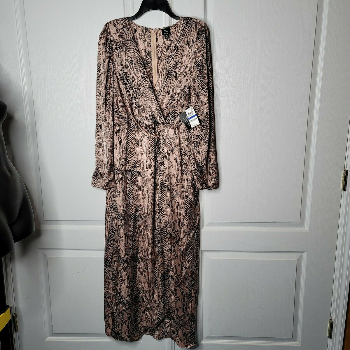 Bar iii Becca Tilley SnakePrint Twist Front Midi Dress Long Sleeve V-Neck XL NEW