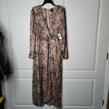 Bar iii Becca Tilley SnakePrint Twist Front Midi Dress Long Sleeve V-Neck XL NEW