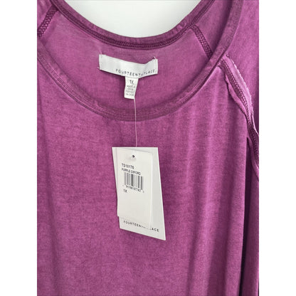 FOURTEENTH PLACE Cold Shoulder Crochet Long Sleeve Tunic Sz 1X Purple Oxford NWT