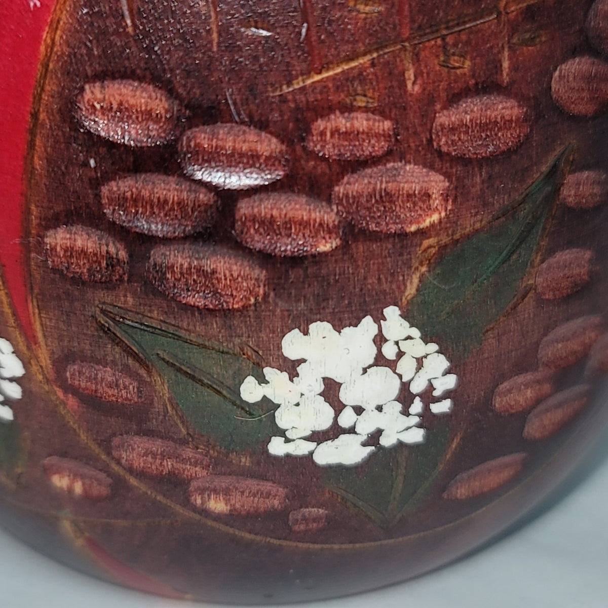 baby child Egg shaped wood Kokeshi doll Japan Etched Sleeping Signed Stamped RED