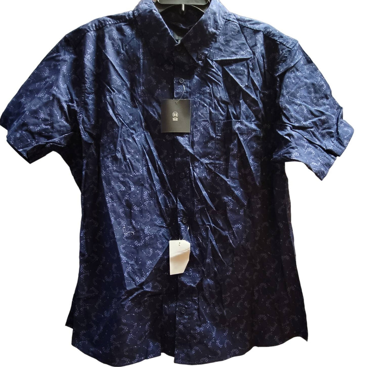 14th & Union SMALL button Down Shirt Print Blue CASUAL short sleeve BLOWN AWAY