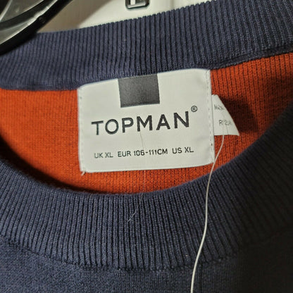 Topman Double Knit Classic Fit Cotton Blend Sweater Navy Blue Size X-Large