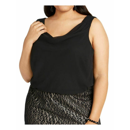 BCX Above The Knee Sheath Cocktail Dress Sleeveless Cowl Neck Black Plus 3X