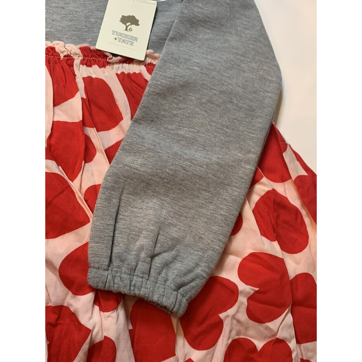 TUCKER + TATE Toddler Grey Fleece Bodice/Pink Red Heart Print Dress Size 2 NWT