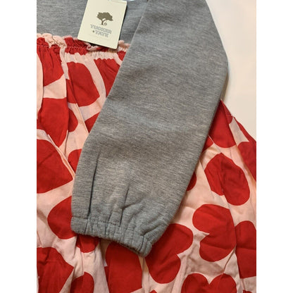 TUCKER + TATE Toddler Grey Fleece Bodice/Pink Red Heart Print Dress Size 2 NWT
