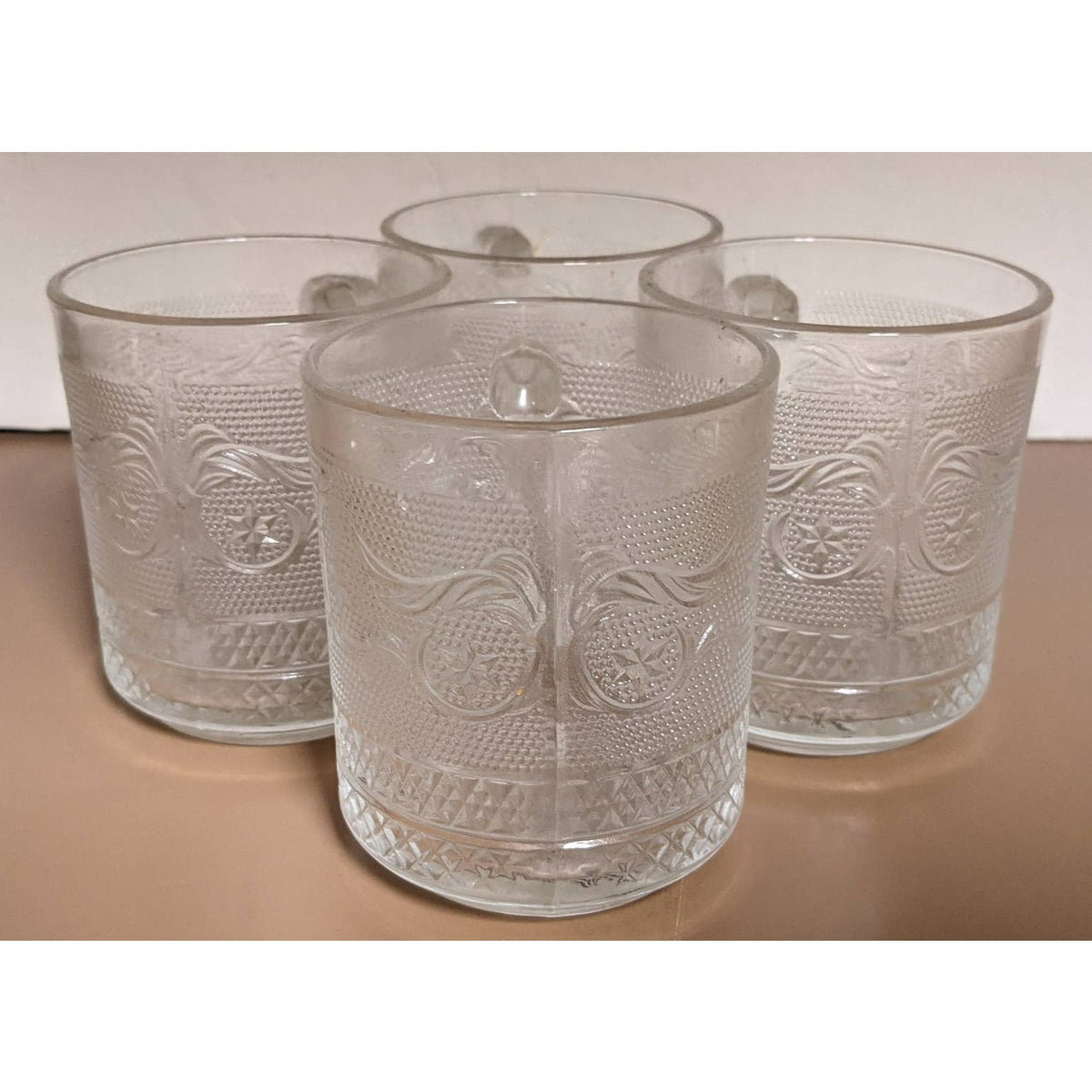 Crystal Clear Industries Trellis Mugs Set of 4 Studio Everyday Pressed Glass